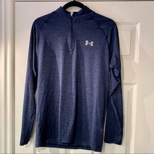 Under Armour Mens Loose Fit Heat Gear Quarter 1/4 Zip Blue/Gray Pullover Small